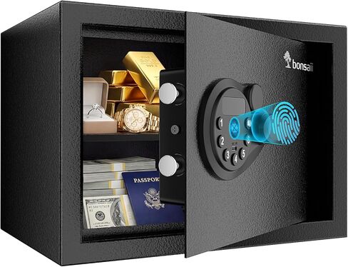 Bonsaii 0.6 Cubic Fingerprint Safe Box, Biometric Security Safe with Electronic Keypad & Removable Shelf for Valuables, Jewelry, Documents, Home Office Hotel Use, 9.84" x 13.78" x 9.84", SF002 in Kuwait