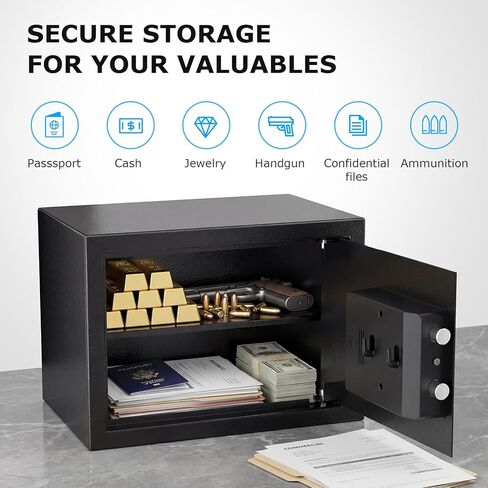 Bonsaii 0.6 Cubic Fingerprint Safe Box, Biometric Security Safe with Electronic Keypad & Removable Shelf for Valuables, Jewelry, Documents, Home Office Hotel Use, 9.84" x 13.78" x 9.84", SF002 in Kuwait