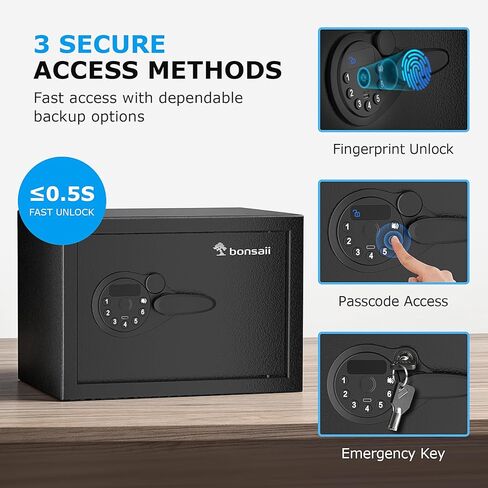 Bonsaii 0.6 Cubic Fingerprint Safe Box, Biometric Security Safe with Electronic Keypad & Removable Shelf for Valuables, Jewelry, Documents, Home Office Hotel Use, 9.84" x 13.78" x 9.84", SF002 in Kuwait