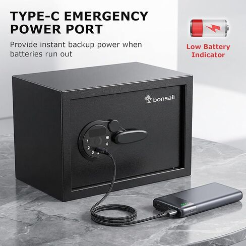 Bonsaii 0.6 Cubic Fingerprint Safe Box, Biometric Security Safe with Electronic Keypad & Removable Shelf for Valuables, Jewelry, Documents, Home Office Hotel Use, 9.84" x 13.78" x 9.84", SF002 in Kuwait