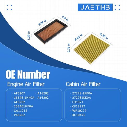 Engine & Cabin Air Filter Set for Nissan Versa (2014-2019), Versa Note (2014-2020), Micra (2017-2019) 1.6L L4 Replace: 165461HK0A 272781KK0A CA11215 CF12237 in Kuwait