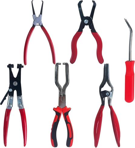 مجموعة كماشة خط الوقود مكونة من 6 قطع، فرجار فلتر وقود طويل 9 بوصات، كماشة إزالة مشبك خرطوم الوقود، كماشة إزالة خرطوم مشبك خرطوم مسطح، مجموعة كماشة فصل منحنية 30 درجة لصيانة السيارات in Kuwait