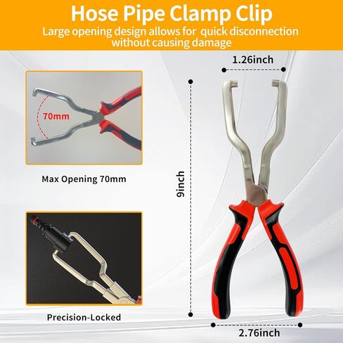 مجموعة كماشة خط الوقود مكونة من 6 قطع، فرجار فلتر وقود طويل 9 بوصات، كماشة إزالة مشبك خرطوم الوقود، كماشة إزالة خرطوم مشبك خرطوم مسطح، مجموعة كماشة فصل منحنية 30 درجة لصيانة السيارات in Kuwait