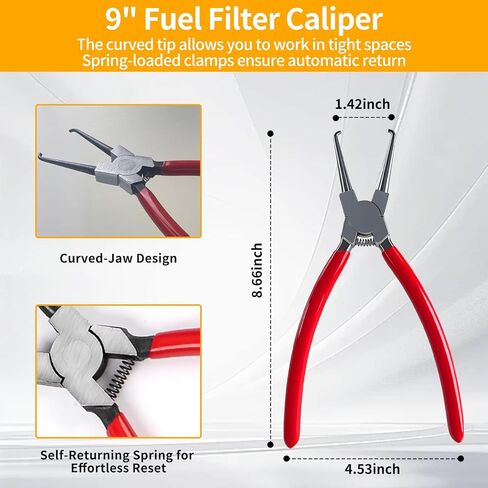 مجموعة كماشة خط الوقود مكونة من 6 قطع، فرجار فلتر وقود طويل 9 بوصات، كماشة إزالة مشبك خرطوم الوقود، كماشة إزالة خرطوم مشبك خرطوم مسطح، مجموعة كماشة فصل منحنية 30 درجة لصيانة السيارات in Kuwait
