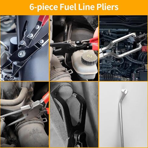 مجموعة كماشة خط الوقود مكونة من 6 قطع، فرجار فلتر وقود طويل 9 بوصات، كماشة إزالة مشبك خرطوم الوقود، كماشة إزالة خرطوم مشبك خرطوم مسطح، مجموعة كماشة فصل منحنية 30 درجة لصيانة السيارات in Kuwait