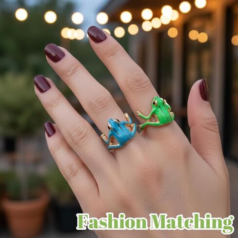8 PCS Frog Rings, Frog Rings for Women, Funny Rings Collection with Tree Frog Jewelry Design, Vibrant Green and Blue Color Options in Kuwait