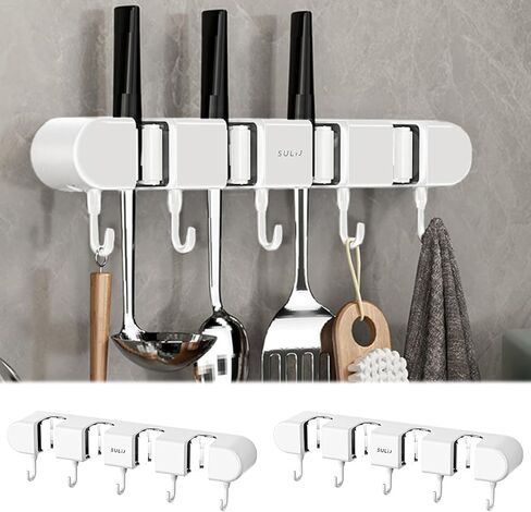 1PCS Broom Mop Holder with Hooks Wall Broom Storage Rack No Drilling Self-Admive Mop Broom Organizer Mop Holder for Bathroom Office Kitchen Closet Garage ، White in Kuwait
