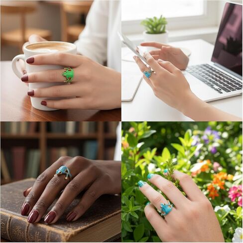 8 PCS Frog Rings, Frog Rings for Women, Funny Rings Collection with Tree Frog Jewelry Design, Vibrant Green and Blue Color Options in Kuwait