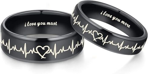 Gloriginal Heartbeat Rings for Couples I Love You More I Love You Most Matching Promise Rings Wedding Bands Sets for Him and Her with Box Titanium Stainless Steel Comfort Fit in Saudi Arabia