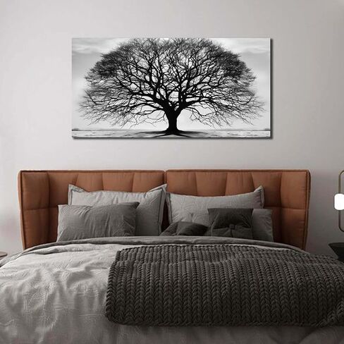 Prepeyssee Tree of Life Wall Art Large Artwork Black and White Wall Art Modern Landscape Nature Canvas Prints Decor for Living Room Bedroom Office Ready to Hang 20"x40" in Saudi Arabia
