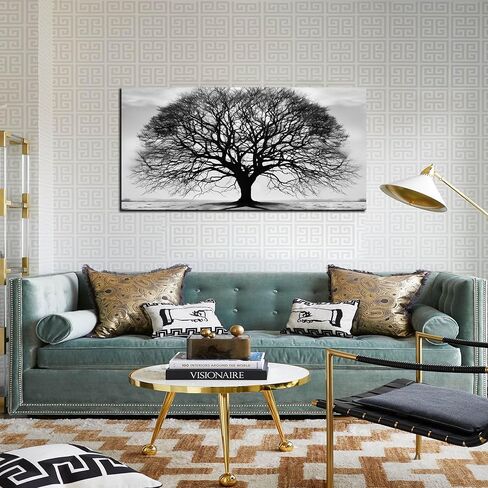 Prepeyssee Tree of Life Wall Art Large Artwork Black and White Wall Art Modern Landscape Nature Canvas Prints Decor for Living Room Bedroom Office Ready to Hang 20"x40" in Saudi Arabia