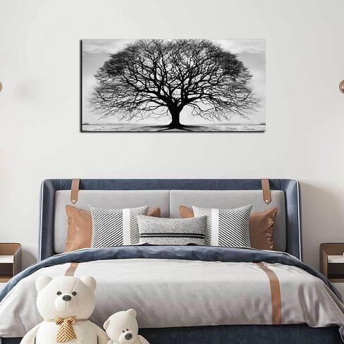 Prepeyssee Tree of Life Wall Art Large Artwork Black and White Wall Art Modern Landscape Nature Canvas Prints Decor for Living Room Bedroom Office Ready to Hang 20"x40" in Saudi Arabia
