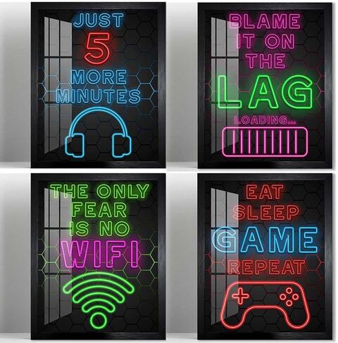 4 قطع من Biufo لديكور جدار غرفة الألعاب، ملصق قماشي برمز اللاعب، صورة لافتة ألعاب، ديكور غرفة نوم للمراهقين (10 طول × 8 عرض، مؤطر) in Kuwait