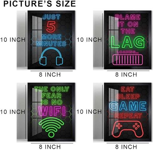 4 قطع من Biufo لديكور جدار غرفة الألعاب، ملصق قماشي برمز اللاعب، صورة لافتة ألعاب، ديكور غرفة نوم للمراهقين (10 طول × 8 عرض، مؤطر) in Kuwait