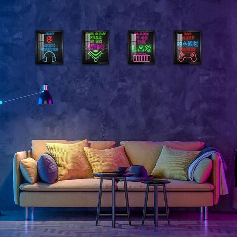 4 قطع من Biufo لديكور جدار غرفة الألعاب، ملصق قماشي برمز اللاعب، صورة لافتة ألعاب، ديكور غرفة نوم للمراهقين (10 طول × 8 عرض، مؤطر) in Kuwait