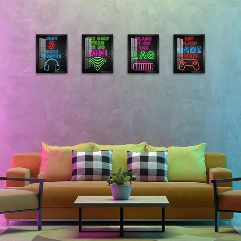 4 قطع من Biufo لديكور جدار غرفة الألعاب، ملصق قماشي برمز اللاعب، صورة لافتة ألعاب، ديكور غرفة نوم للمراهقين (10 طول × 8 عرض، مؤطر) in Kuwait