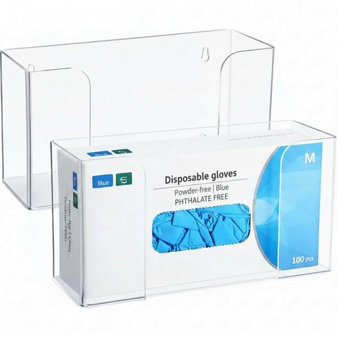 2 Pcs Acrylic Glove Box Holder Dispenser Glove Holder for Wall Mount Clear Acrylic Glove Rack Wall Floating Mask Dispenser for Medical Latex Rubber Disposable Glove Boxes (10.2 x 3.5 x 5.3'', Single) in Kuwait