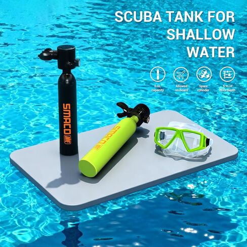 SMACO Mini Scuba Tank 0.5L خزان غوص سكوبا محمول يدعم حوالي 6 دقائق للتنفس تحت الماء، أسطوانة غوص بسعة 0.5 لتر 3000 رطل لكل بوصة مربعة/200 بار أقصى ضغط للغوص بعمق 33 قدمًا in Kuwait