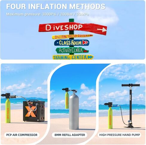 SMACO Mini Scuba Tank 0.5L خزان غوص سكوبا محمول يدعم حوالي 6 دقائق للتنفس تحت الماء، أسطوانة غوص بسعة 0.5 لتر 3000 رطل لكل بوصة مربعة/200 بار أقصى ضغط للغوص بعمق 33 قدمًا in Kuwait