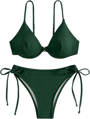 SweatyRocks المرأة السباغيتي حزام Underwire بيكيني مجموعة الدانتيل يصل صفيق ثوب السباحة مضلع المايوه in Kuwait