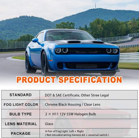 Nixon Offroad Fog Light Set w/Halogen Bulbs for 11-17 Chrysler 200/11-14 Dodge Avenger / 13-14 Dodge Challenger R/T Classic / 12-14 Dodge Charger / 14-20 Jeep Grand Cherokee, Fog Lamp Replacement in Kuwait