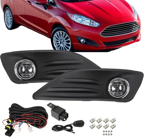 Silscvtt 2 قطعة مصابيح الضباب الأمامية مجموعة مصابيح بديلة لـ Fiesta 2013-2018 الجانب الأيسر والأيمن مع مفتاح الحافة 4F9Z15200AA in Kuwait