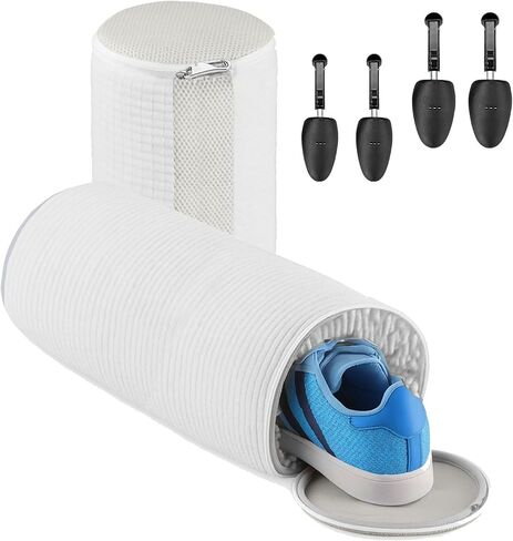 2Pcs Shoe Washing Machine Bag with Insoles | Reusable Sneaker Laundry Bags for Machine Wash | Fluffy Fiber 360° Cleaning with Durable Zipper Closure (White Grey & Trees) in Saudi Arabia