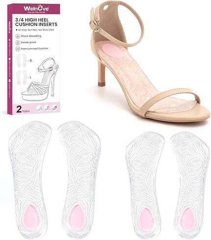 High Heel Cushion Inserts for Women - Welnove Dual-Density Gel 3/4 Invisible Insoles Prevent Feet from Sliding Forward - Shock Absorption - Comfort Shoe Pads for High Heels Sandals Flats,Size: S & L in Saudi Arabia