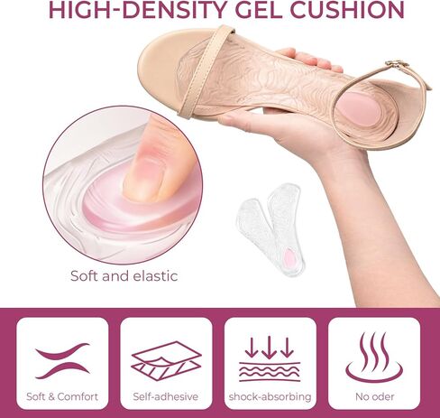 High Heel Cushion Inserts for Women - Welnove Dual-Density Gel 3/4 Invisible Insoles Prevent Feet from Sliding Forward - Shock Absorption - Comfort Shoe Pads for High Heels Sandals Flats,Size: S & L in Saudi Arabia
