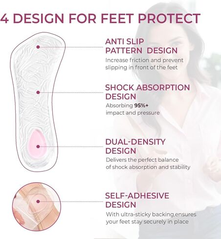 High Heel Cushion Inserts for Women - Welnove Dual-Density Gel 3/4 Invisible Insoles Prevent Feet from Sliding Forward - Shock Absorption - Comfort Shoe Pads for High Heels Sandals Flats,Size: S & L in Saudi Arabia