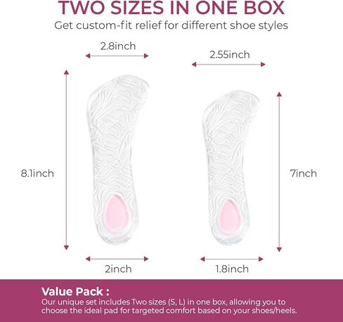 High Heel Cushion Inserts for Women - Welnove Dual-Density Gel 3/4 Invisible Insoles Prevent Feet from Sliding Forward - Shock Absorption - Comfort Shoe Pads for High Heels Sandals Flats,Size: S & L in Saudi Arabia