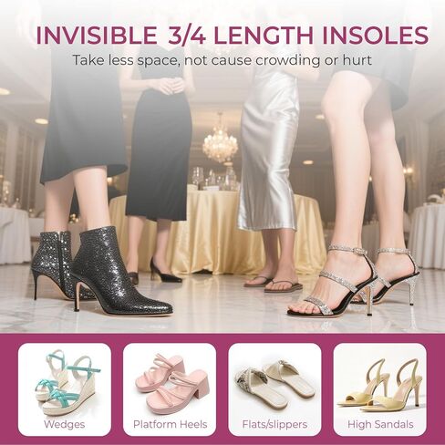 High Heel Cushion Inserts for Women - Welnove Dual-Density Gel 3/4 Invisible Insoles Prevent Feet from Sliding Forward - Shock Absorption - Comfort Shoe Pads for High Heels Sandals Flats,Size: S & L in Saudi Arabia
