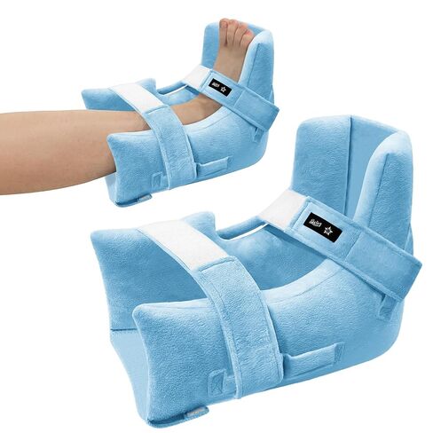 SPRING SEAON Heel Protectors for Pressure Sores, Heel Cushion Protectors with Hot/Cold Pack Pocket, Silver Fox Plush Ankle Pillow for Heel Pain Relief, Adjustable Foot & Ankle Straps (1 Piece, Blue) in Saudi Arabia