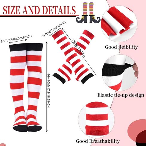 5 Pcs Striped Cat Costume Accessories Set Include Cat Ears Headband Bow Tail Red and White Striped Gloves Knee Socks for World Book Day Cosplay in Kuwait