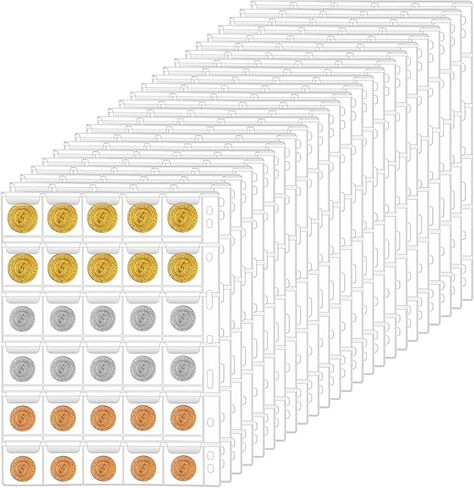 750 صفحة للعملات المعدنية، 25 ورقة من حاملات تخزين العملات المعدنية الشفافة مع اللوحات، إدراجات قياسية ذات 9 فتحات لمستلزمات جمع العملات المعدنية in Kuwait