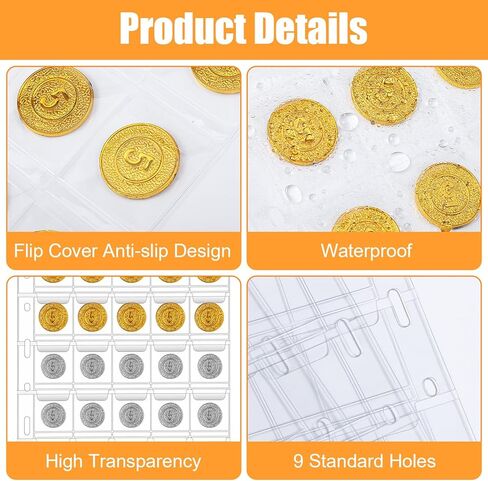 750 صفحة للعملات المعدنية، 25 ورقة من حاملات تخزين العملات المعدنية الشفافة مع اللوحات، إدراجات قياسية ذات 9 فتحات لمستلزمات جمع العملات المعدنية in Kuwait