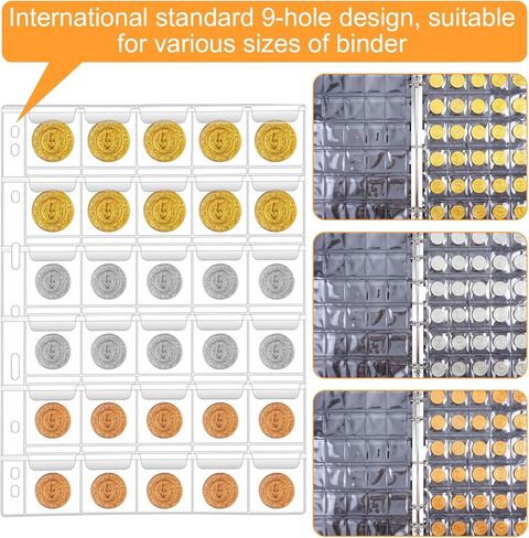 750 صفحة للعملات المعدنية، 25 ورقة من حاملات تخزين العملات المعدنية الشفافة مع اللوحات، إدراجات قياسية ذات 9 فتحات لمستلزمات جمع العملات المعدنية in Kuwait
