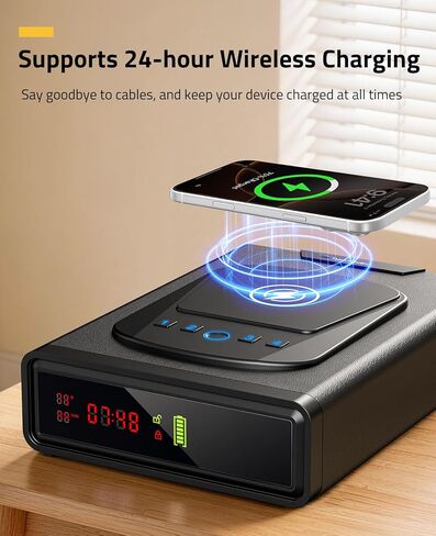 CVLIFE Biometric Gun Safe for Handgun, Fingerprint Gun Safe with Watch & Phone Wireless Charging, 3-in-1 Alarm Clock Pistol Safe, Adjustable LED Light for Home Nightstand Bedside in Kuwait
