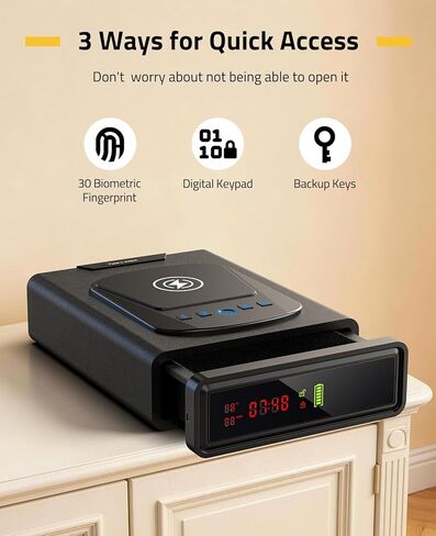 CVLIFE Biometric Gun Safe for Handgun, Fingerprint Gun Safe with Watch & Phone Wireless Charging, 3-in-1 Alarm Clock Pistol Safe, Adjustable LED Light for Home Nightstand Bedside in Kuwait