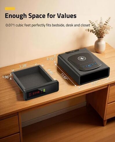 CVLIFE Biometric Gun Safe for Handgun, Fingerprint Gun Safe with Watch & Phone Wireless Charging, 3-in-1 Alarm Clock Pistol Safe, Adjustable LED Light for Home Nightstand Bedside in Kuwait