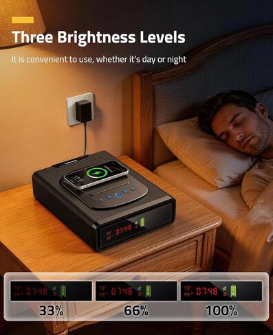 CVLIFE Biometric Gun Safe for Handgun, Fingerprint Gun Safe with Watch & Phone Wireless Charging, 3-in-1 Alarm Clock Pistol Safe, Adjustable LED Light for Home Nightstand Bedside in Kuwait