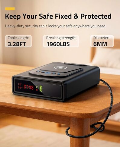 CVLIFE Biometric Gun Safe for Handgun, Fingerprint Gun Safe with Watch & Phone Wireless Charging, 3-in-1 Alarm Clock Pistol Safe, Adjustable LED Light for Home Nightstand Bedside in Kuwait