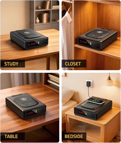 CVLIFE Biometric Gun Safe for Handgun, Fingerprint Gun Safe with Watch & Phone Wireless Charging, 3-in-1 Alarm Clock Pistol Safe, Adjustable LED Light for Home Nightstand Bedside in Kuwait