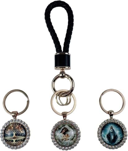 Braided Cord Keychain with 2 Key Rings & 3 Jesus pendant Catholic Jewelry Gift with Gorgeous Jesus Charms in Saudi Arabia