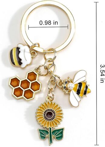 Bee Keychain,Sunflower Keychain with Honeycomb,Bee Gifts for Women Friends Teachers Birthday Christmas Mother Day in Saudi Arabia