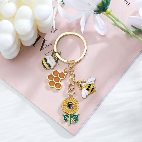 Bee Keychain,Sunflower Keychain with Honeycomb,Bee Gifts for Women Friends Teachers Birthday Christmas Mother Day in Saudi Arabia