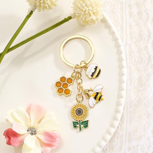 Bee Keychain,Sunflower Keychain with Honeycomb,Bee Gifts for Women Friends Teachers Birthday Christmas Mother Day in Saudi Arabia