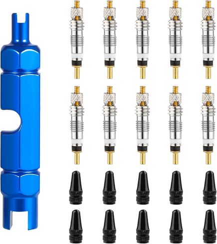 10pcs Valve Core for Presta, Tubeless Valve Core Bike Replacement with 2 Plastic & Alloy Valve Core Remover Dismantle Removal Tools & 10 Valve Core Caps Bicycle Valve Core for Tubeless Road MTB Tires in Saudi Arabia