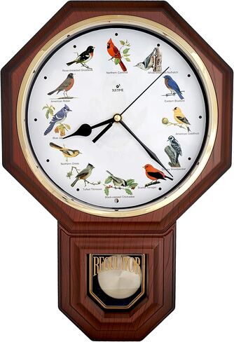 JUSTIME فريدة من نوعها 12 أغنية طائر الكاردينال الشمالي مدرسة البندول ساعة الحائط الدقات كل ساعة ميلودي اكتساح الحركة الصامتة (TCBD-PP-RB-DW الخشب الحبوب) in Kuwait
