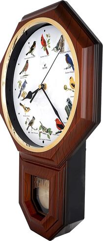 JUSTIME فريدة من نوعها 12 أغنية طائر الكاردينال الشمالي مدرسة البندول ساعة الحائط الدقات كل ساعة ميلودي اكتساح الحركة الصامتة (TCBD-PP-RB-DW الخشب الحبوب) in Kuwait